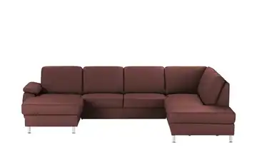 meinSofa Wohnlandschaft mit Sitz- und Rückenbezug aus Leder Kathi Bordeauxrot rechts ohne