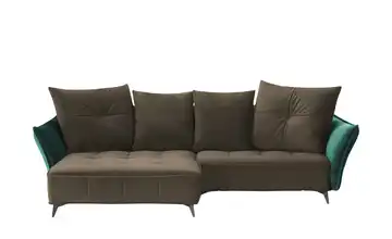 Ecksofa Crease links Braun / Dunkelgrün