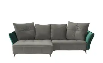 Ecksofa Crease Grau, Dunkelgrün links