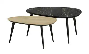 Couchtisch 2er-Set Dortmund Eiche (Nachbildung), Hellbraun, Marmoroptik, Schwarz