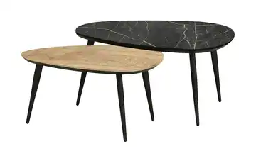 Couchtisch 2er-Set Dortmund Mango (Nachbildung), Marmoroptik, Schwarz