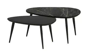 Couchtisch 2er-Set Dortmund Eiche (Nachbildung), Schwarz, Marmoroptik, Schwarz