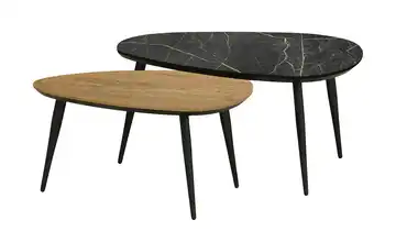 Couchtisch 2er-Set Dortmund Eiche (Nachbildung), Natur, Marmoroptik, Schwarz