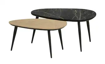 Couchtisch 2er-Set Dortmund Eiche (Nachbildung), Marmoroptik, Schwarz