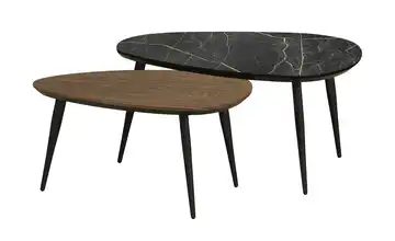 Couchtisch 2er-Set Dortmund Eiche (Nachbildung), Haselnussbraun, Marmoroptik, Schwarz