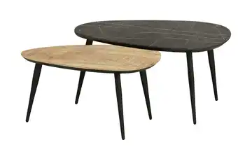 Couchtisch 2er Set Dortmund Mango (Nachbildung), Marmoroptik, Grau