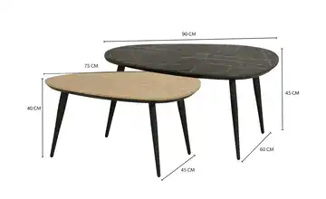 Couchtisch 2er Set Dortmund Eiche (Nachbildung), Marmoroptik, Grau