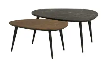 Couchtisch 2er Set Dortmund Eiche (Nachbildung), Haselnussbraun, Marmoroptik, Grau