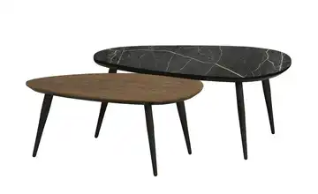 Couchtisch 2er Set XL Dortmund Eiche (Nachbildung), Haselnussbraun, Marmoroptik, Schwarz