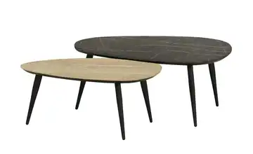 Couchtisch 2er Set Dortmund Eiche (Nachbildung), Hellbraun, Marmoroptik, Grau