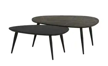Couchtisch 2er Set Dortmund Eiche (Nachbildung), Schwarz, Marmoroptik, Grau