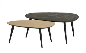 Couchtisch 2er Set Dortmund Eiche (Nachbildung), Marmoroptik, Grau