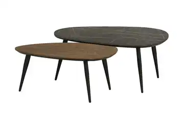 Couchtisch 2er Set Dortmund Eiche (Nachbildung), Haselnussbraun, Marmoroptik, Grau