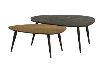 Couchtisch 2er Set Dortmund Teak (Nachbildung), Marmoroptik, Grau