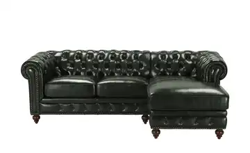 uno Ecksofa Bezug aus Echtleder Chesterfield Grün