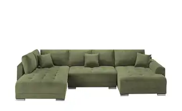 Wohnlandschaft mit Schlaffunktion Lemie Mikrofaser Dunkelgrün rechts