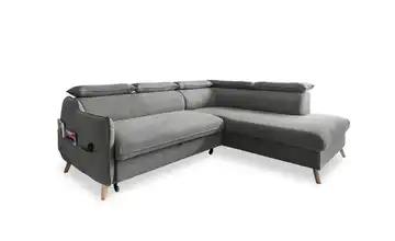 Miuform Ecksofa mit Schlaffunktion Sweet Harmony Velours rechts Hellgrau