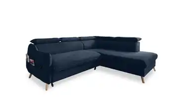 Miuform Ecksofa mit Schlaffunktion Sweet Harmony Velours rechts Marineblau