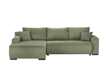 Ecksofa mit Schlaffunktion Nelly Olivgrün links Cordstoff