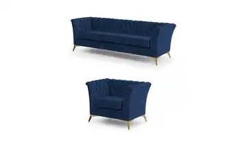Chesterfield Polstergarnitur 3+1 Wilhelm Goldfarben Marineblau