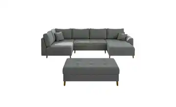 Wohnlandschaft mit Hocker Lars rechts Grau