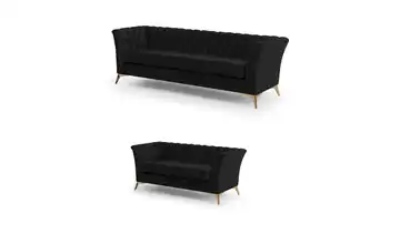 Chesterfield Polstergarnitur 3+2 Wilhelm Schwarz Goldfarben