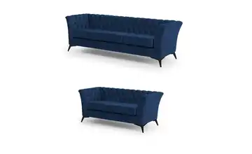 Chesterfield Polstergarnitur 3+2 Wilhelm Marineblau Schwarz