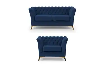 S-STYLE Chesterfield Polstergarnitur 2+1 Wilhelm Goldfarben Marineblau