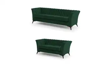 Chesterfield Polstergarnitur 3+2 Wilhelm Flaschengrün Schwarz