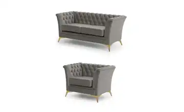 S-STYLE Chesterfield Polstergarnitur 2+1 Wilhelm Goldfarben Grau