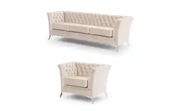 Chesterfield Polstergarnitur 3+1 Wilhelm verchromt Beige