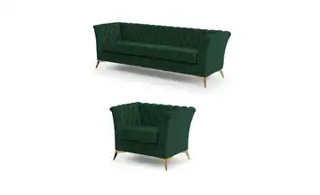 Chesterfield Polstergarnitur 3+1 Wilhelm Goldfarben Flaschengrün