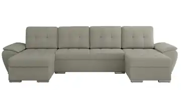 Wohnlandschaft mit Schlaffunktion Umbria Hellgrau Boucléstoff