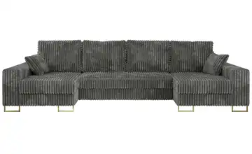 Wohnlandschaft mit Schlaffunktion Dorain Cordstoff Dunkelgrau