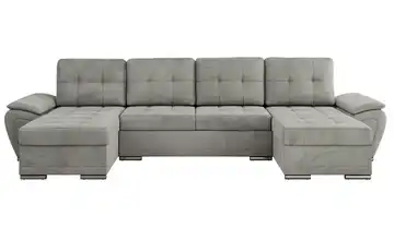 Wohnlandschaft mit Schlaffunktion Umbria Hellgrau Velours