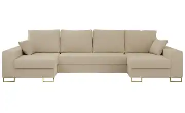 Wohnlandschaft mit Schlaffunktion Dorain Boucléstoff Beige