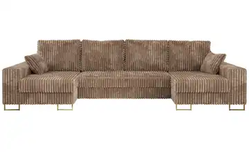 Wohnlandschaft mit Schlaffunktion Dorain Cordstoff Braun