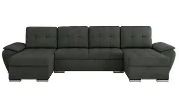 Wohnlandschaft mit Schlaffunktion Umbria Dunkelgrau Webstoff