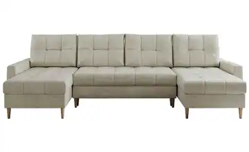 Wohnlandschaft mit Schlaffunktion Astra Velours Beige