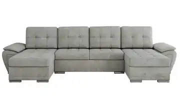 Wohnlandschaft mit Schlaffunktion Umbria Hellgrau Webstoff