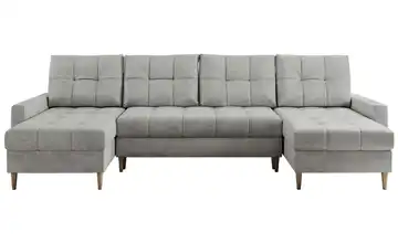 Wohnlandschaft mit Schlaffunktion Astra Velours Hellgrau