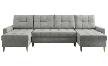 Wohnlandschaft mit Schlaffunktion Astra Webstoff Hellgrau