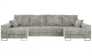 Wohnlandschaft mit Schlaffunktion Dorain Cordstoff Hellgrau