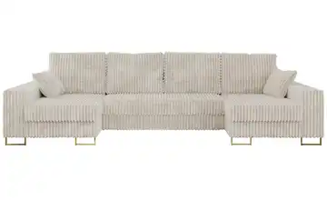 Wohnlandschaft mit Schlaffunktion Dorain Cordstoff Beige