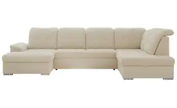 Wohnlandschaft mit Schlaffunktion Madrito Boucléstoff rechts Hellbeige