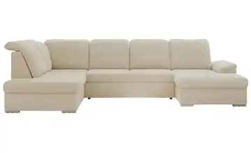 Wohnlandschaft mit Schlaffunktion Madrito Boucléstoff links Hellbeige