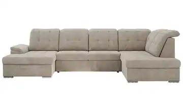 Wohnlandschaft mit Schlaffunktion Madrito Webstoff rechts Hellbraun