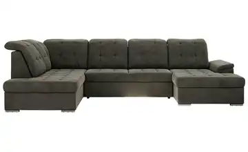 Wohnlandschaft mit Schlaffunktion Madrito Velours links Dunkelgrau