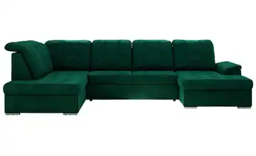 Wohnlandschaft mit Schlaffunktion Madrito Velours links Flaschengrün