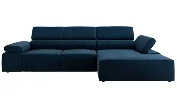 Ecksofa Velours rechts Dunkelblau